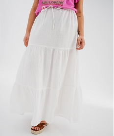 GEMO Jupe longue et ample en gaze de coton femme grande taille blanc standard