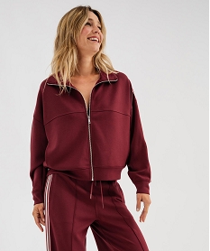 GEMO Sweat zippé à col montant et coupe loose femme Rouge