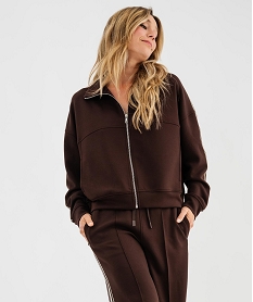 GEMO Sweat zippé à col montant et coupe loose femme marron fonce
