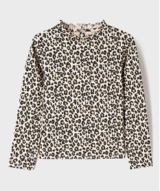 GEMO Tee-shirt manches longues imprimé avec col froncé fille Beige