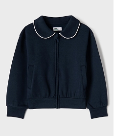 GEMO Sweat zippé en molleton à col Claudine fille Bleu