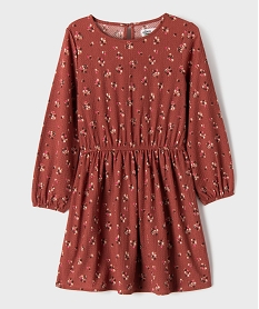 GEMO Robe courte à manches longues en maille texturée extensible fille Orange
