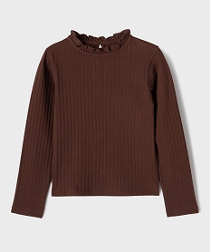 GEMO Tee-shirt manches longues avec col rond froncé fille marron fonce