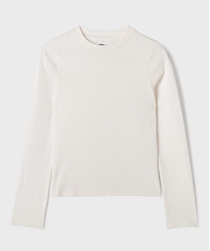 GEMO Tee-shirt manches longues uni en maille côtelée fille blanc standard
