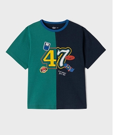 GEMO Tee-shirt manches courtes en jersey de coton multicolore et imprimé garçon Bleu