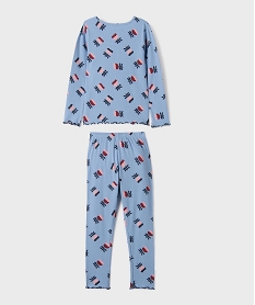 GEMO Pyjama en maille côtelée à motifs fleuris fille Bleu