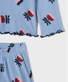 pyjama en maille cotelee a motifs fleuris fille bleuL598101_2