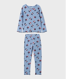 pyjama en maille cotelee a motifs fleuris fille bleuL598101_3