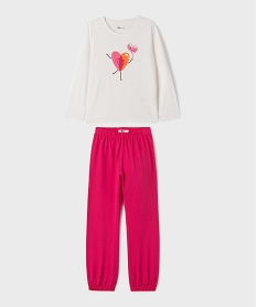 GEMO Pyjama en coton bicolore motif coeur fille Rose