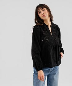 GEMO Blouse brodée à manches longues femme noir standard