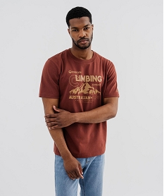 GEMO Tee-shirt manches courtes en jersey de coton imprimé homme - Roadsign marron standard