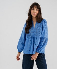 GEMO Blouse brodée à manches longues femme bleu standard