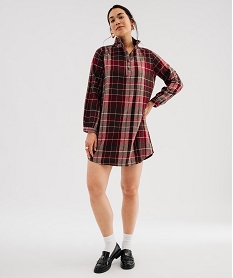 GEMO Robe courte à carreaux avec col froncé femme marron chine