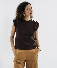 GEMO Tee-shirt sans manches avec boutons fantaisie sur l’épaule femme marron fonce