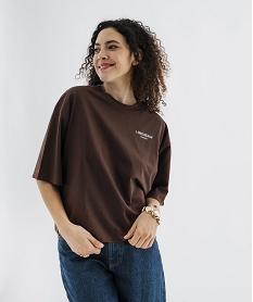 GEMO Tee-shirt manches courtes coupe large en jersey de coton imprimé femme marron fonce
