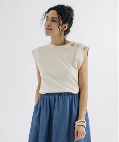GEMO Tee-shirt sans manches avec boutons fantaisie sur l’épaule femme Beige