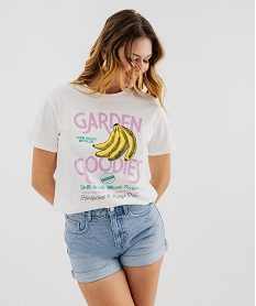 GEMO Tee-shirt manches courtes en jersey de coton imprimé femme blanc standard
