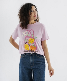 GEMO Tee-shirt manches courtes en jersey de coton imprimé femme rose vif