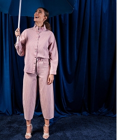 GEMO Pantalon barrel à rayures femme Rose