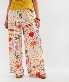 GEMO Pantalon en gaze de coton imprimée femme Beige