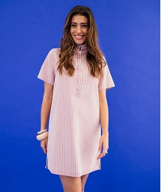 GEMO Robe en jean colorée et rayée à col victorien femme Rose