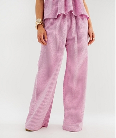 GEMO Pantalon ample en coton gaufré avec taille élastique femme Violet