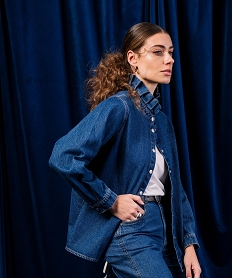 GEMO Surchemise en jean à col victorien femme bleu standard