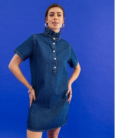 GEMO Robe en jean courte à col victorien femme bleu standard