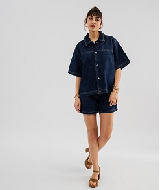 GEMO Veste en jean à coupe ample et manches courtes femme Bleu