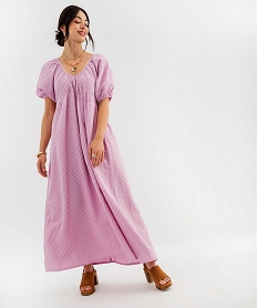 GEMO Robe longue ample en coton gaufré femme Violet