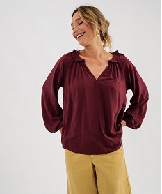 GEMO Blouse manches longues ample et fluide femme Rouge