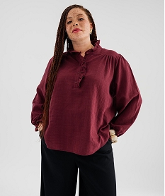 GEMO Blouse manches longues avec col victorien à volants femme grande taille Rouge