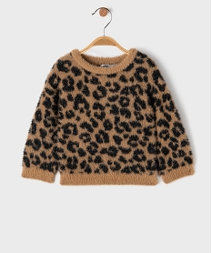 GEMO Pull en maille douillette et pailletée imprimée léopard bébé fille Brun