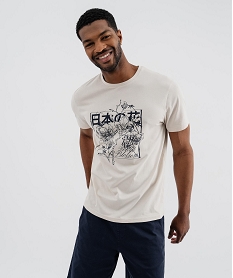 GEMO Tee-shirt manches courtes en jersey de coton imprimé homme beige standard