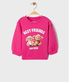 GEMO Sweat en molleton doux imprimé fantaisie bébé fille rose vif