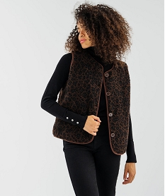 GEMO Veste sans manches en sherpa à motif animalier femme Brun