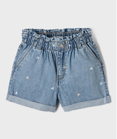 GEMO Short en jean taille haute paperbag à motif cœurs fille Bleu