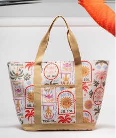 GEMO Sac de plage en toile à motifs exotiques femme Beige