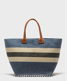 GEMO Sac cabas en paille de papier rayée femme Bleu