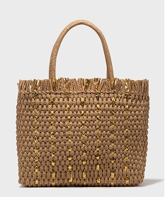 GEMO Sac cabas en paille de papier tressé et doré femme Beige