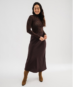 GEMO Tee-shirt manches longues et col roulé imprimé femme Brun