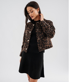 GEMO Veste courte en fourrure imitation imprimé léopard femme Brun