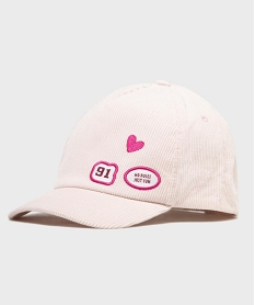 GEMO Casquette en coton côtelé fille avec motifs brodés Rose