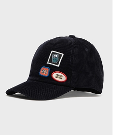 GEMO Casquette en coton côtelé fille avec motifs brodés Bleu
