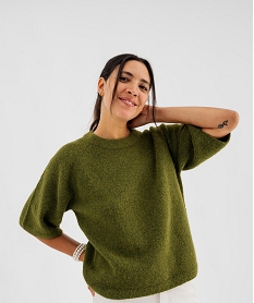 GEMO Pull manches courtes ample et douillet femme kaki standard