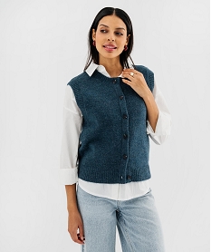 GEMO Gilet sans manches en maille chaude et extensible femme Bleu