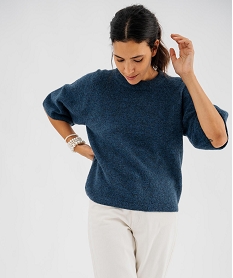 GEMO Pull manches courtes ample et douillet femme Bleu