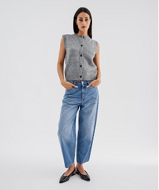 GEMO Gilet sans manches en maille chaude et extensible femme Gris