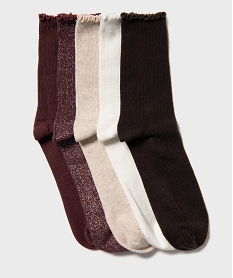 GEMO Chaussettes hautes avec finitions froncées femme (lot de 5) Rouge