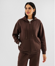 GEMO Sweat zippée à capuche en molleton femme marron standard